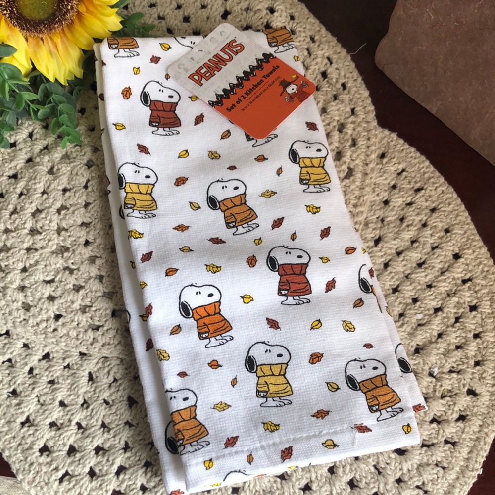 Peanuts Snoopy Fall Kitchen Towels - White with Orange & Yellow Sweaters